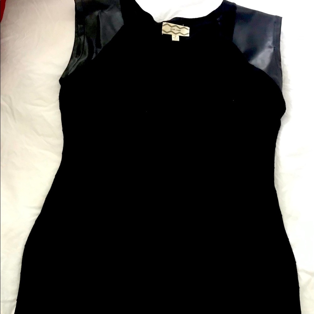 Mid medium Pink Rose bodycon dress/leather sleeves